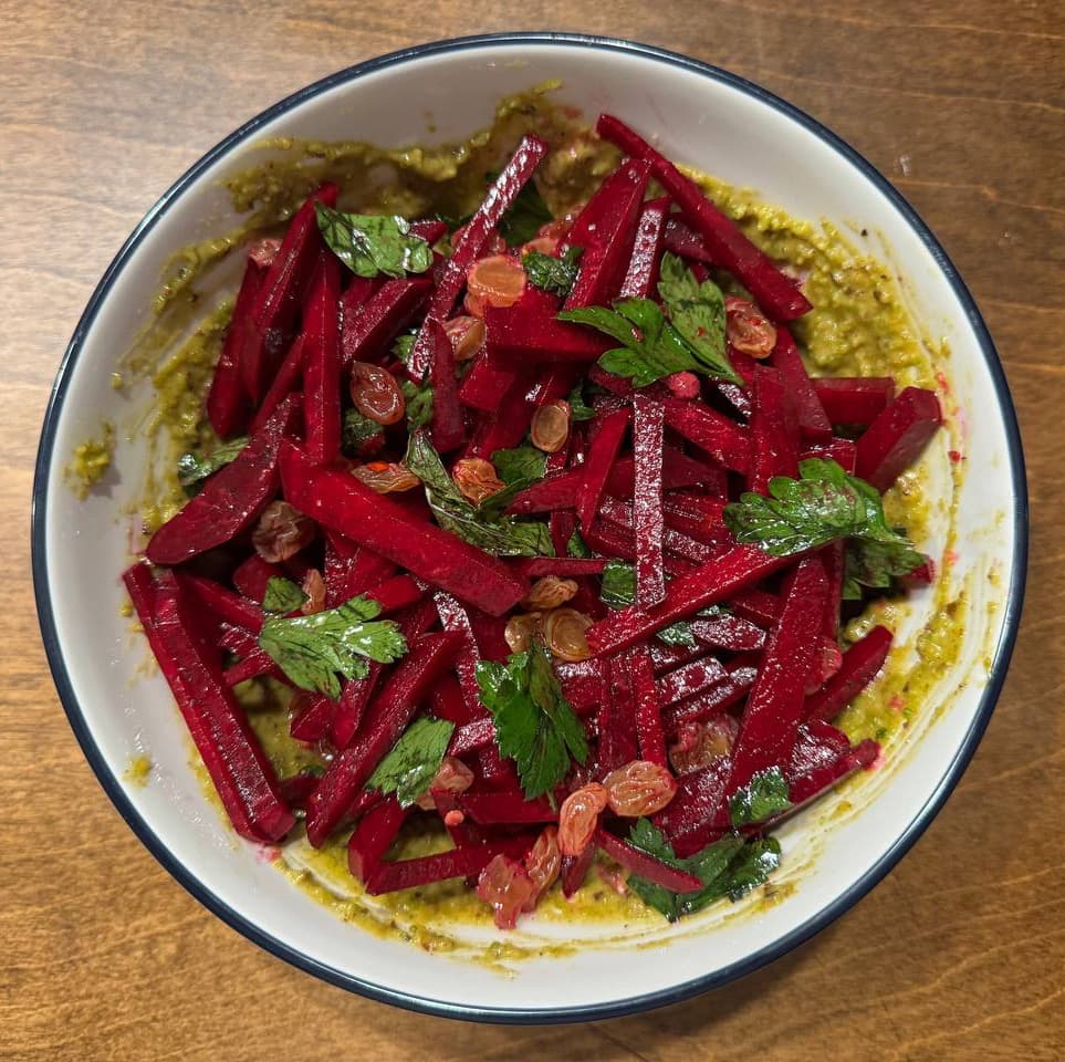 Beet Slaw with Pistachios and Raisins