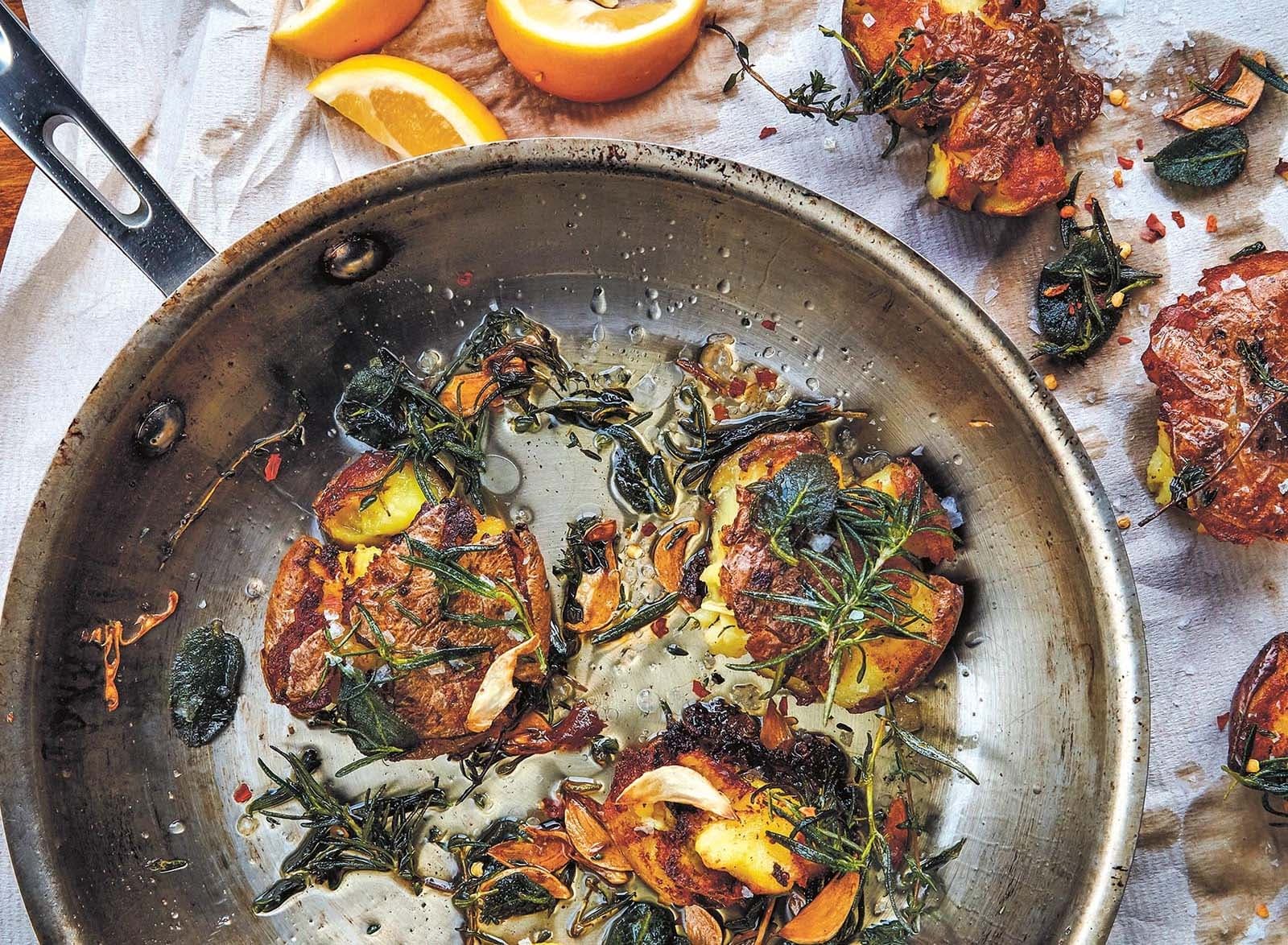 Crispy Crushed Potatoes with Herbs